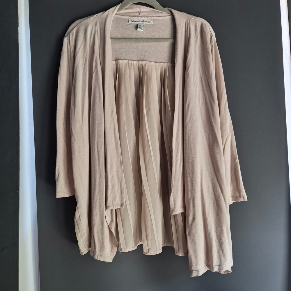 French Laundry Pink Pleated Back Open Front Cardigan Mixed Media 3/4 Sleeve L